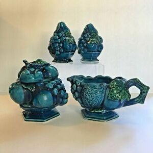 60s Vintage 🫐 Mood Indigo by Inarco 8-Piece Fruit Motif Dining & Serving Set